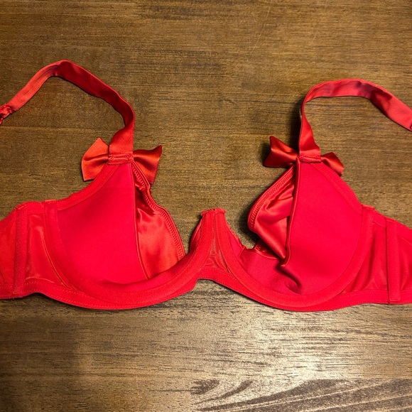 Victoria’s Secret Dream Angels Wicked Twinkle Bows Red Satin Open-Cup Bra Large - Picture 6 of 7